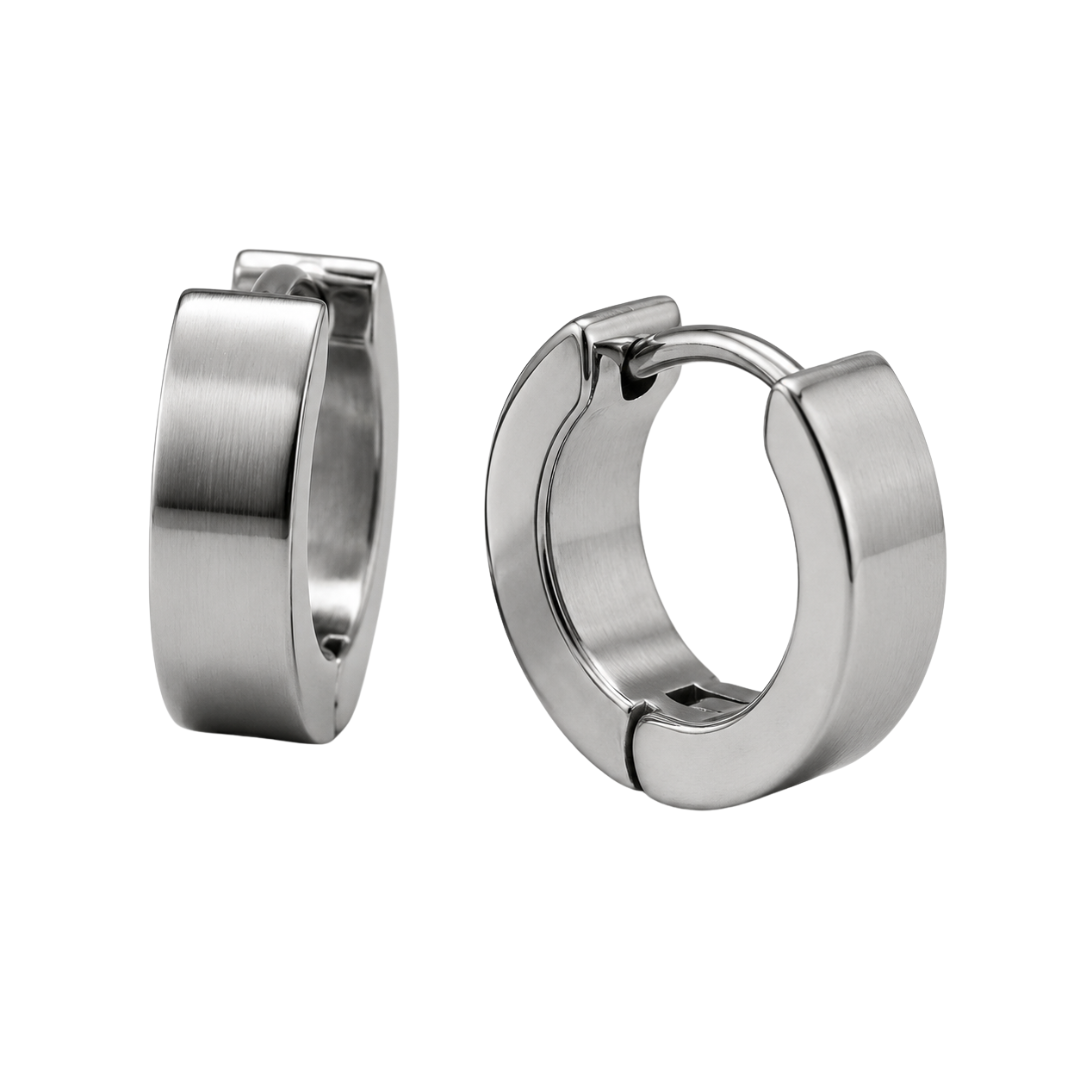 Brushed Stainless Steel Huggie Earrings – Silver | Fontiless