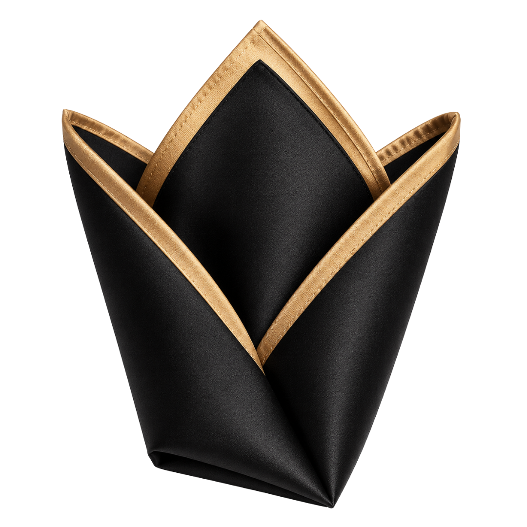 Satin Pocket Square – Black and Gold | Fontiless